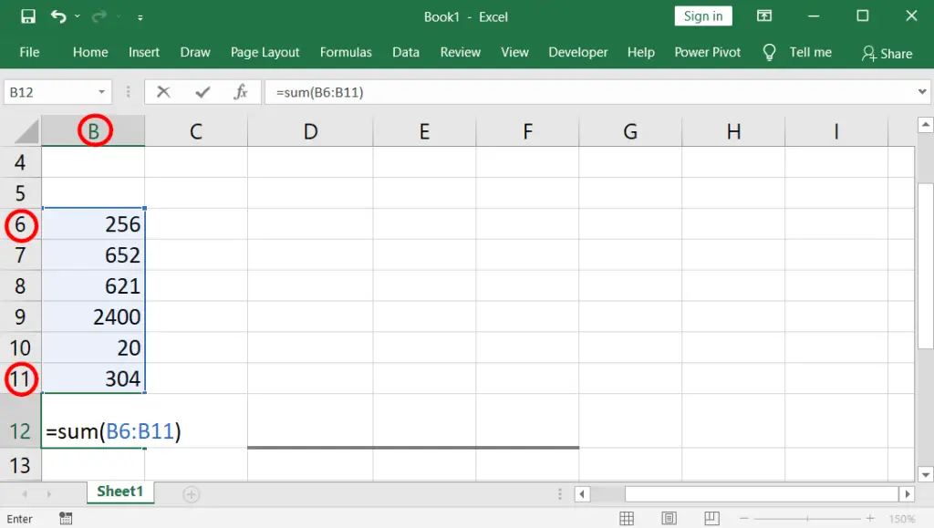 Sum or total Function in Excel
