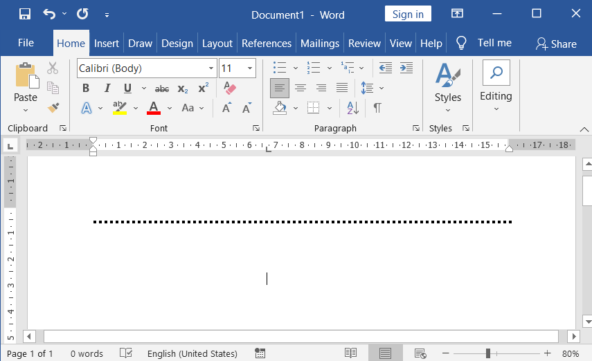 Draw a dotted line in MS Word