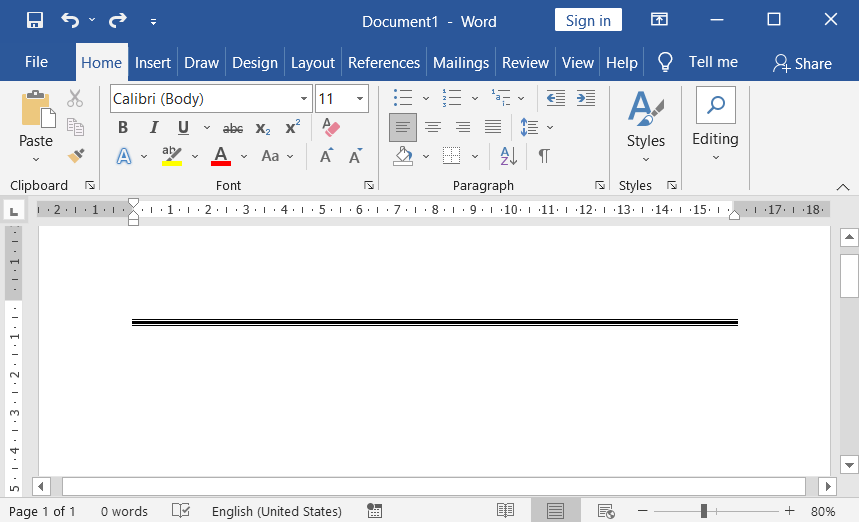 Draw a thick straight line between the thin lines in Word
