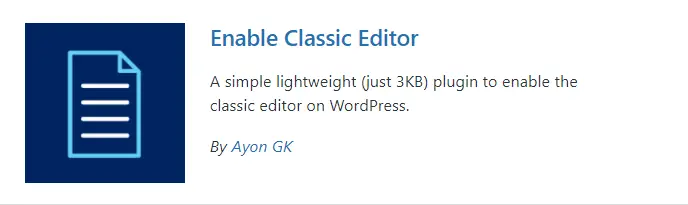 Enable Classic Editor WP Plugin