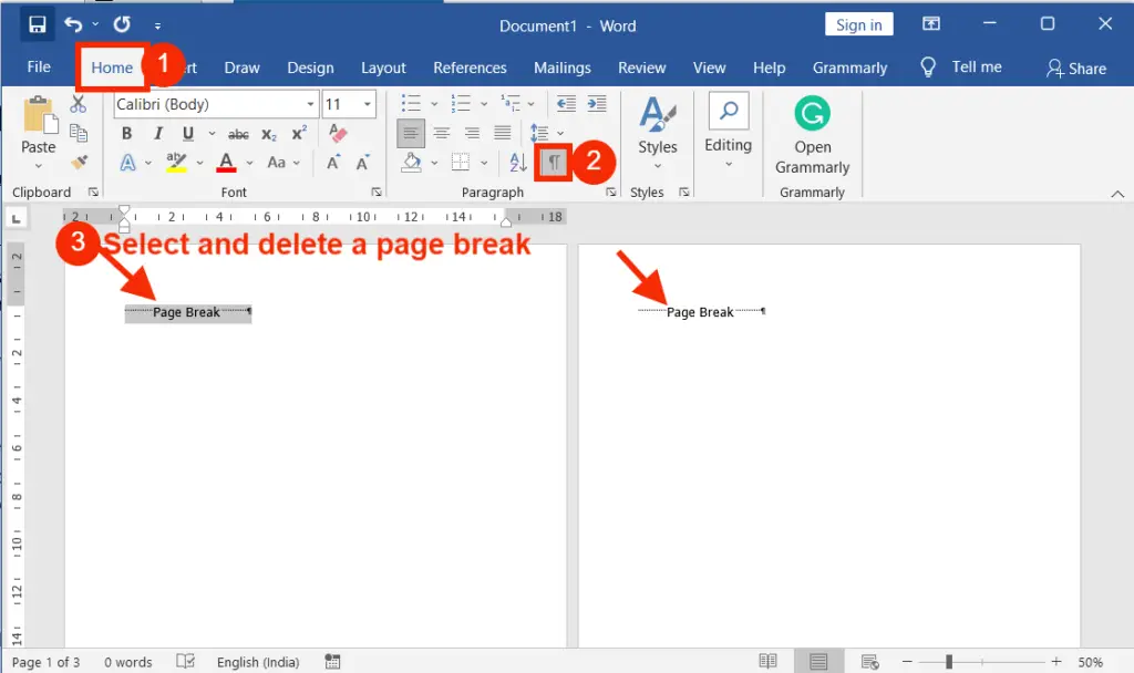 How to remove a page break in a word document