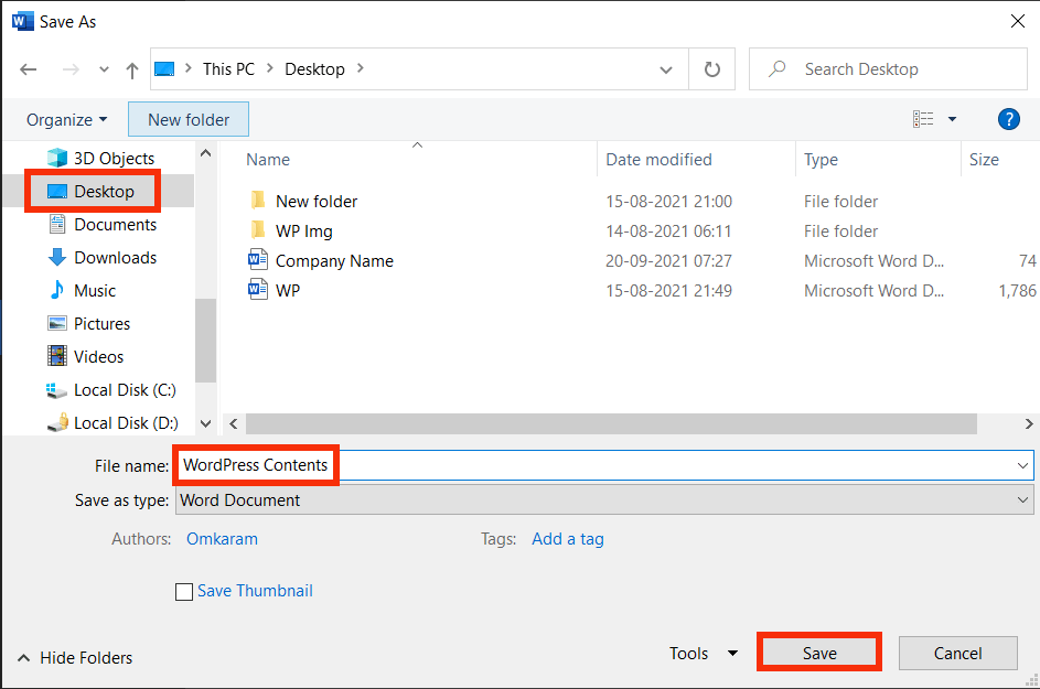 Select File Location for Save Changes