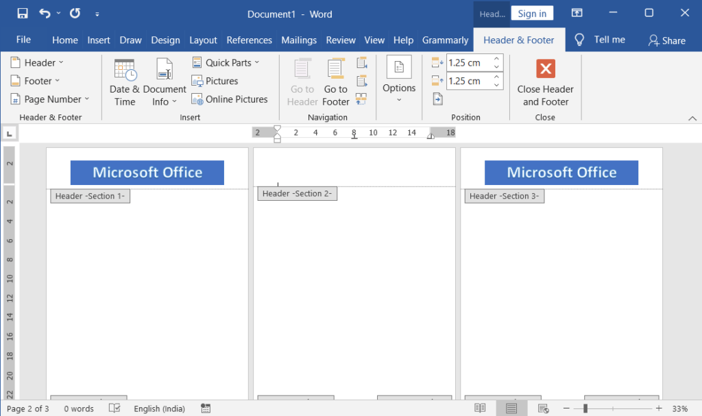 Select and remove the header from the second page in word