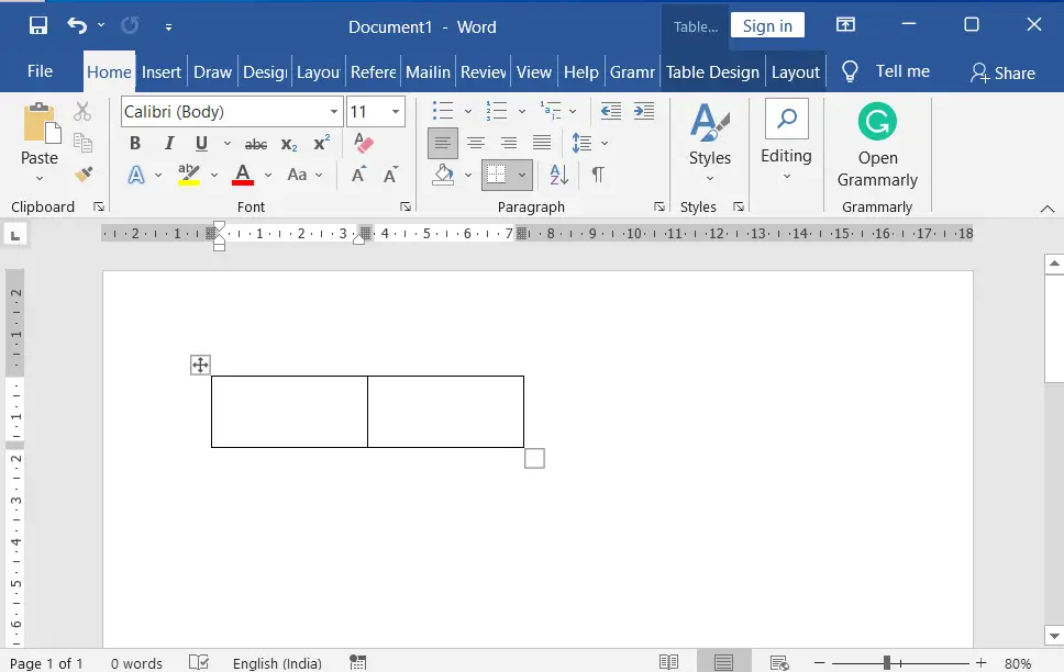 Generate a Table with two columns in Word