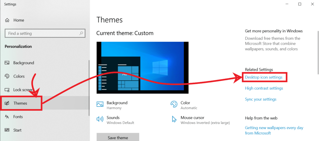 Select Themes and then Desktop icon settings