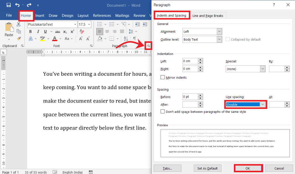 How to double-space in Microsoft Word