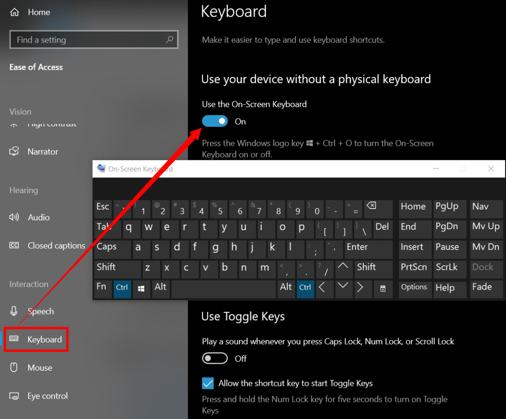 Turn on to use device without a physical keyboard