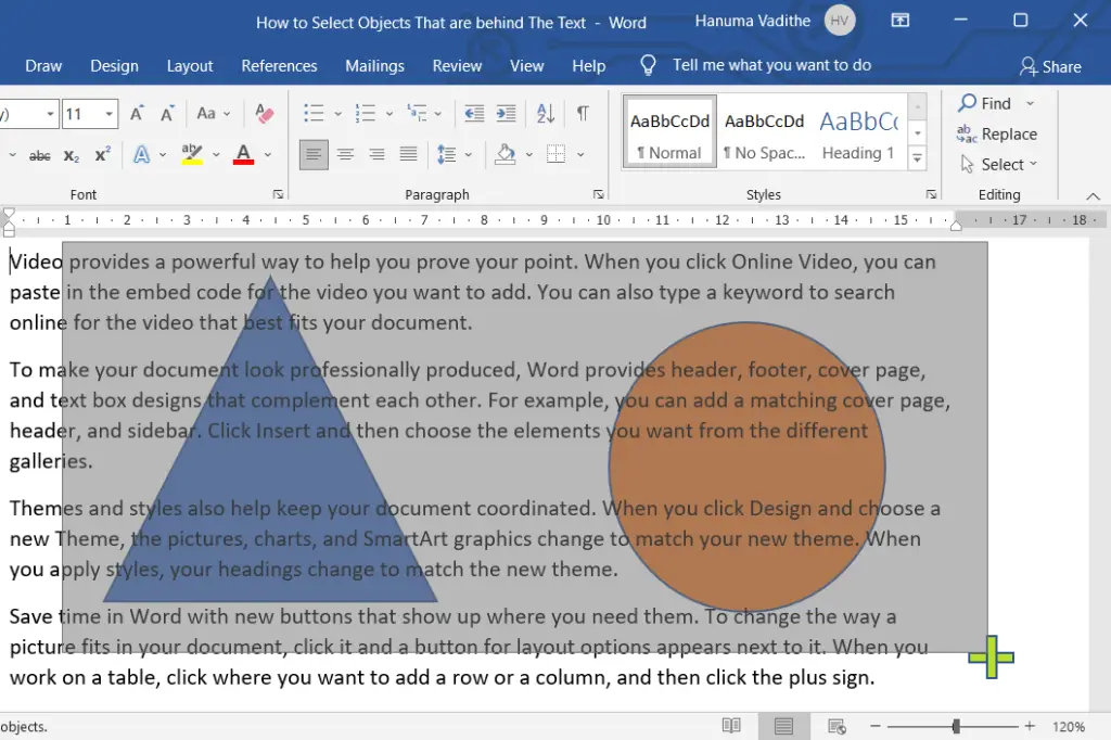Select Objects That are Behind Text in MS Word