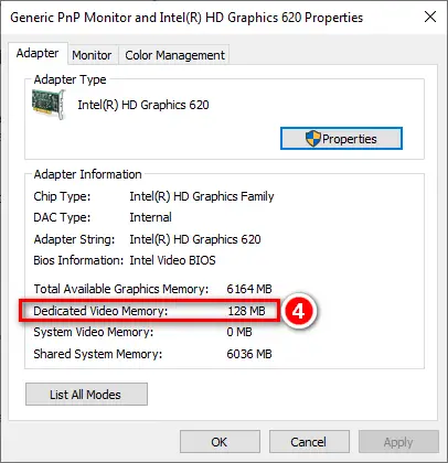Check Intel Graphics Video Memory Volume