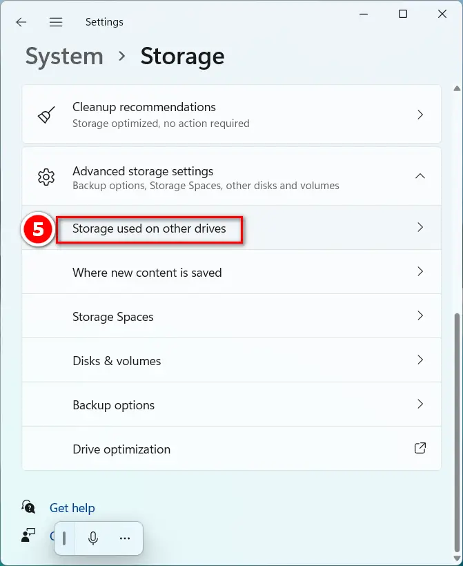 Click Storage used on other drives