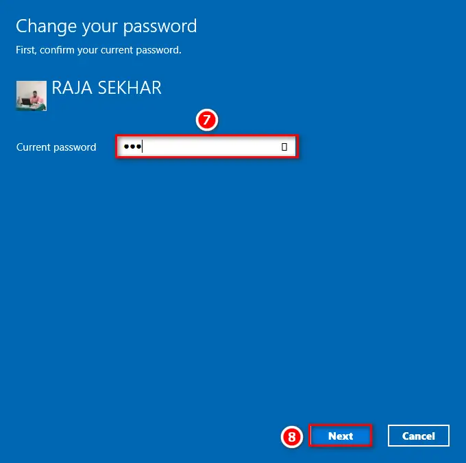 Enter Current password