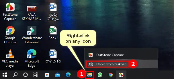 Unpin from taskbar in Windows 10