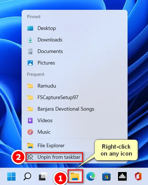 Unpin icon from taskbar in Windows 11
