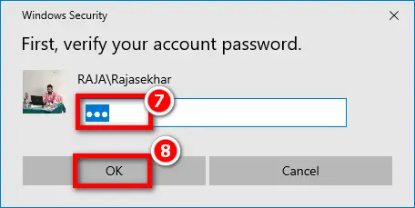 Verify Microsoft Account Password to remove