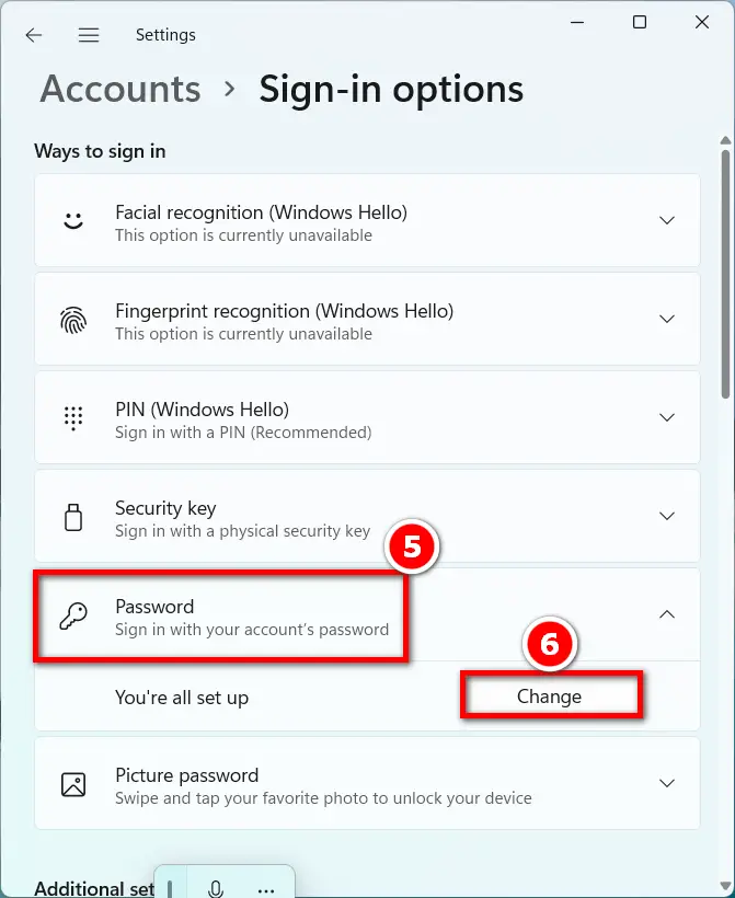 Windows 11 sign in Options