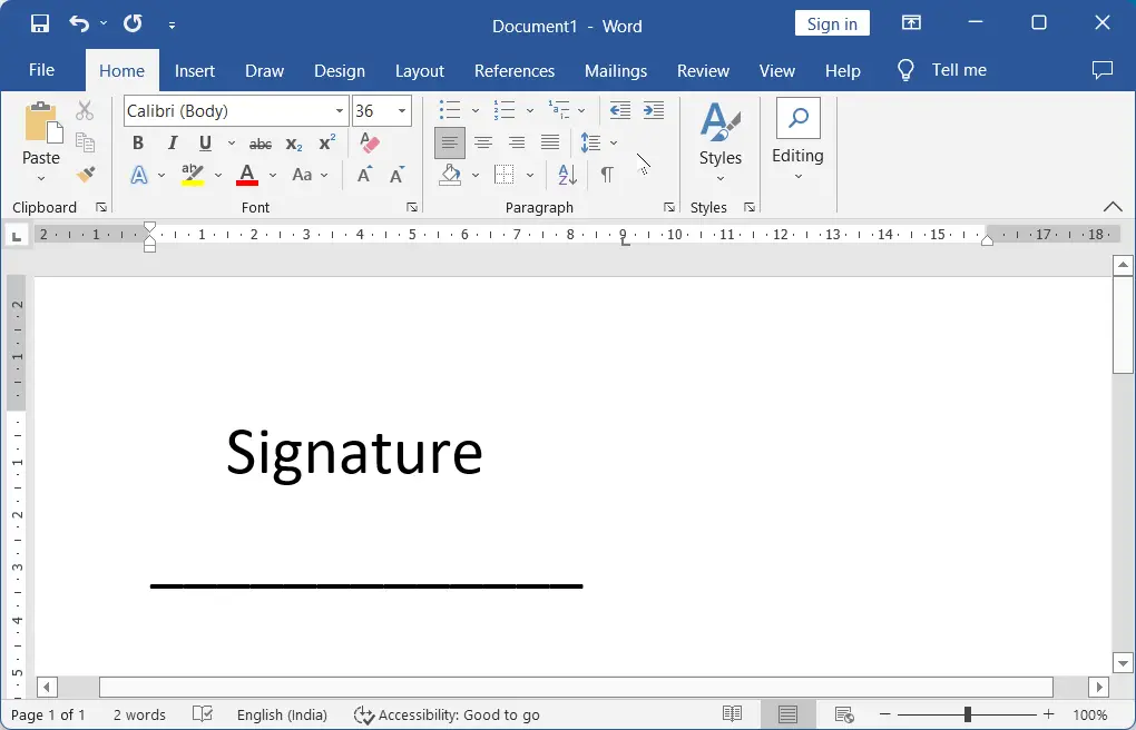 Draw Signature line using the keboard shortcut